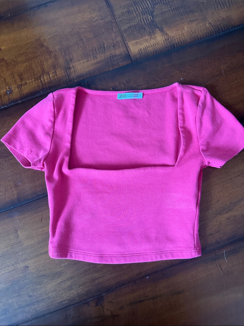 Zara Hot Pink Square-Neck Crop Top